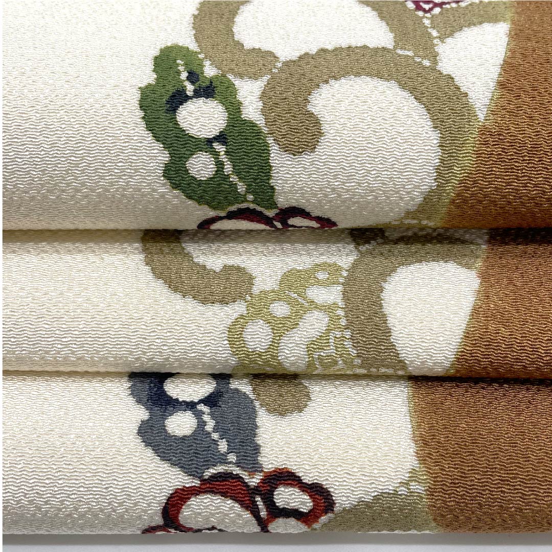 Nagoya obi, lotus leaf dyeing, Kyoto Bingata, Kuriyama Kobo, plant pattern, obi length 355cm, pure silk, S rank, point pattern, casual, brown, 1124005242314, Nagoya tailoring