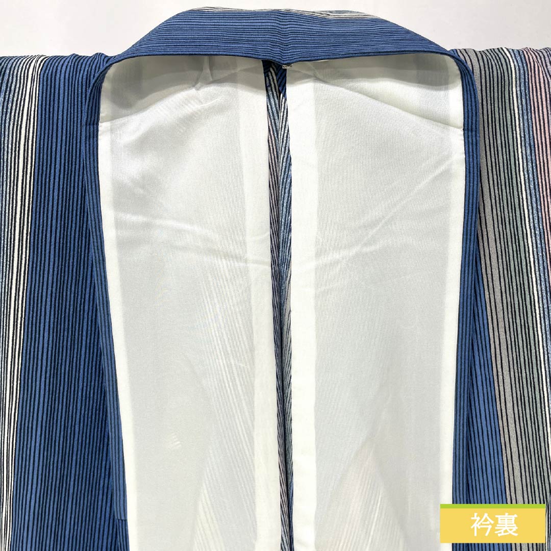 Kimono, Polyester, Rank A, Length 164cm, Sleeve-to-sleeve 64.5cm, Unlined, Light Ultramarine, Stenciled Stripes, Washable Kimono, Blue-toned, 1115007903417
