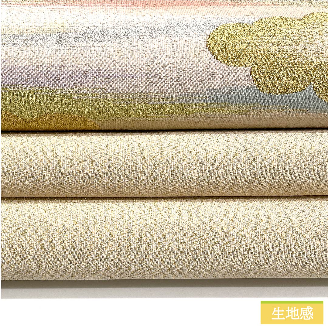 袋帯 正絹 薄肉色(うすにくいろ) 雲取り 帯丈366cm Bランク ポイント柄 フォーマル クリーム系 1123011744315