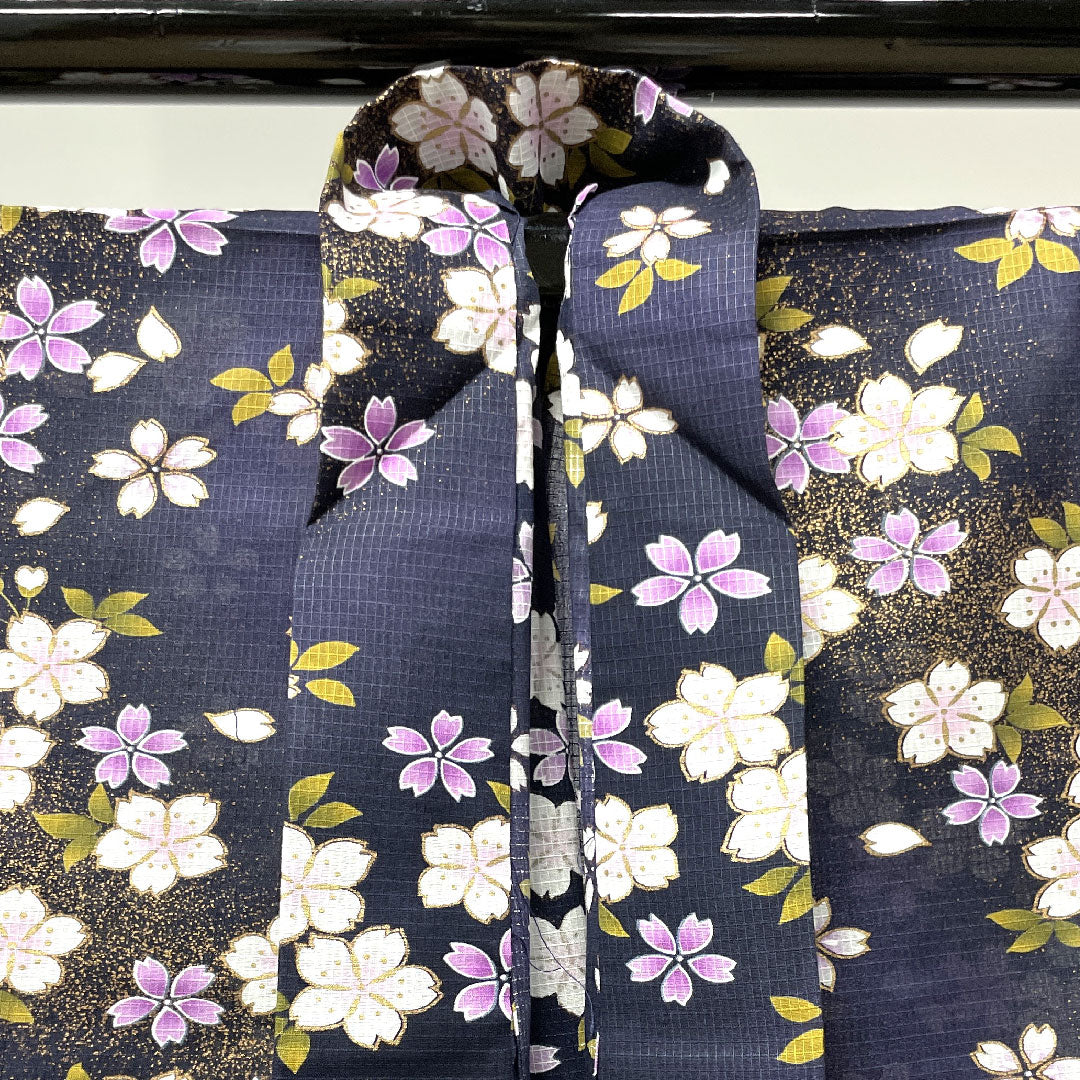 浴衣 褐色 桜 木綿 Sランク 単衣 身丈167cm 裄丈67cm 紫系 1118003552520