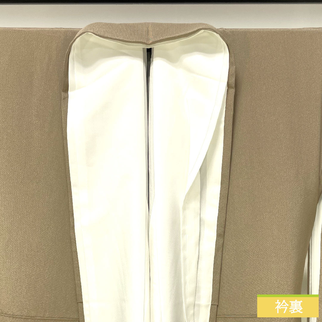 彩色留袖、纯丝、长度161厘米、袖长66厘米、衬里、壁灰色、京加贺友禅、暗襟、山水纹、三个徽章、常春藤、A级、棕色、1111001403414