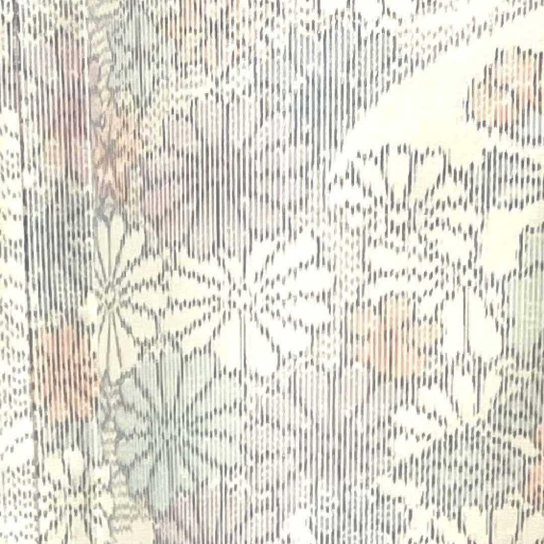 紬 身丈153cm 裄丈62.5cm 草花模様 ポリ Aランク 袷 白系 1116002143211