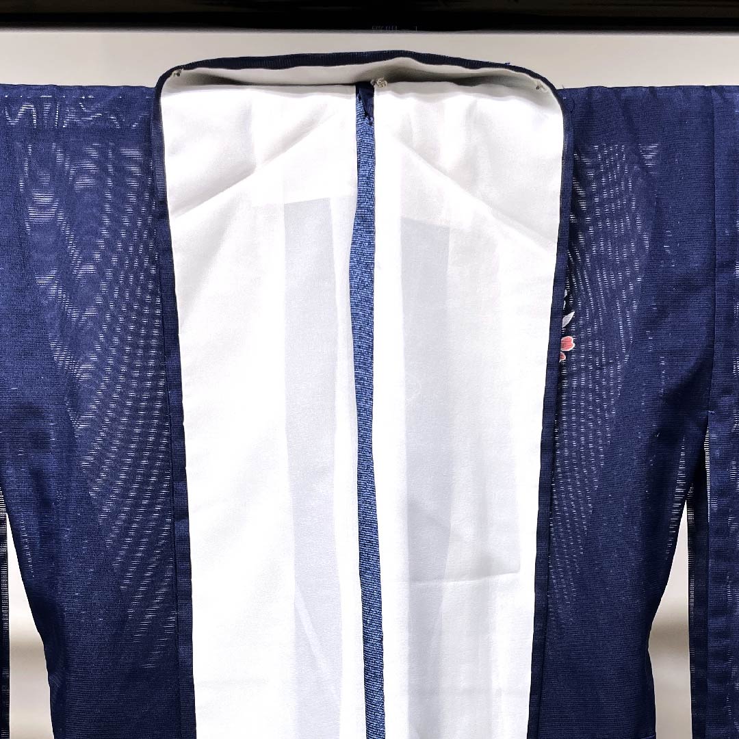 夏物 ポリエステル 訪問着 身丈156.5cm 裄丈65cm 濃紺色(のうこんいろ)菊 絽 Sランク 紺系 1132000102318