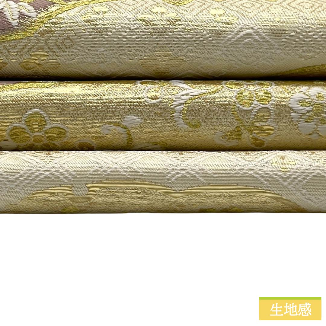 【未仕立】袋帯 正絹 NEWランク 織匠小平 西陣織 淡黄蘗色(うすきはだいろ) 蒔絵四季聚華 唐織 帯丈433cm 六通 フォーマル クリーム系 1123018161315