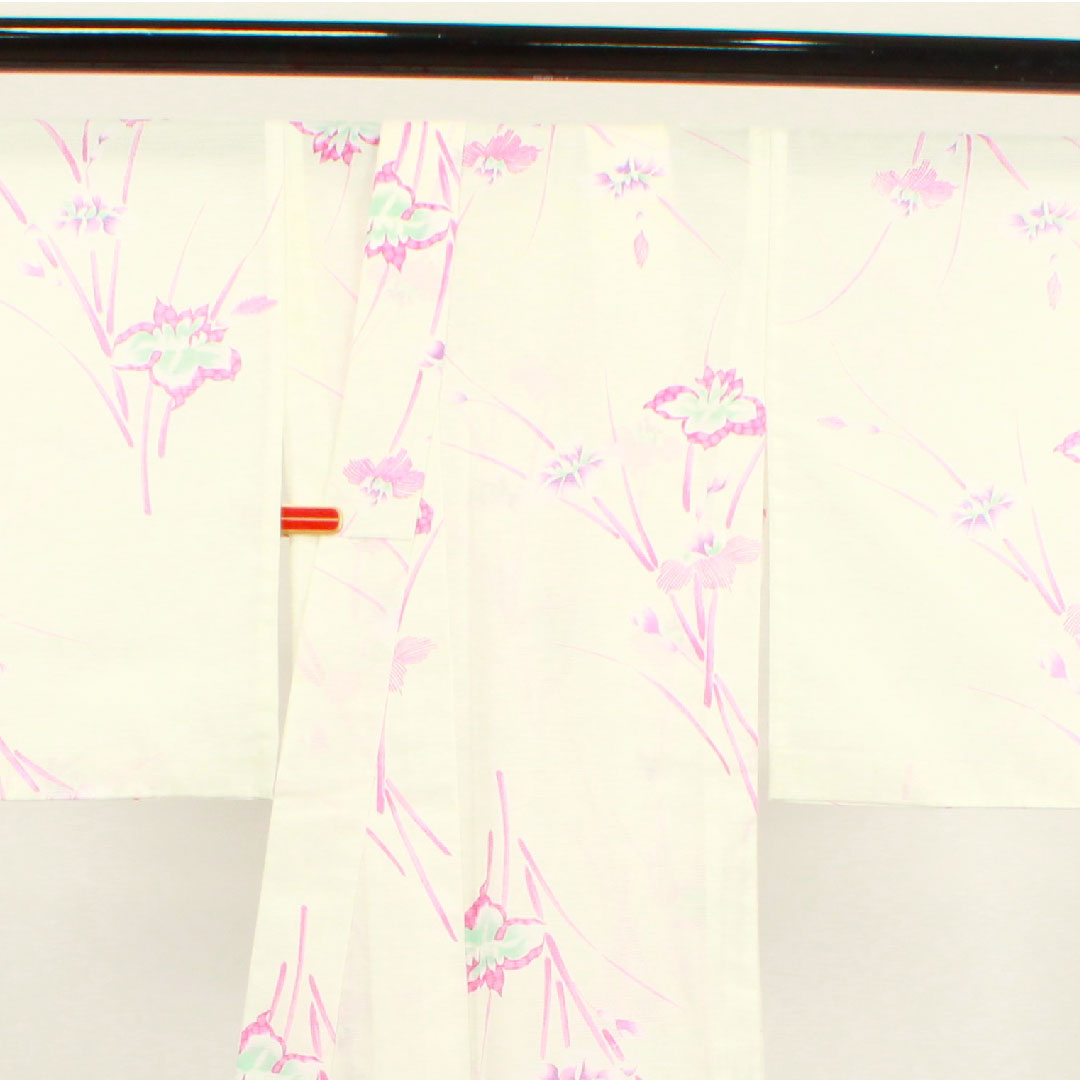 Summer item, polyester, small pattern, length 160.5cm, sleeve length 61.5cm, iris, basting thread included, unused item, silk gauze, S rank, white, 1132001362411