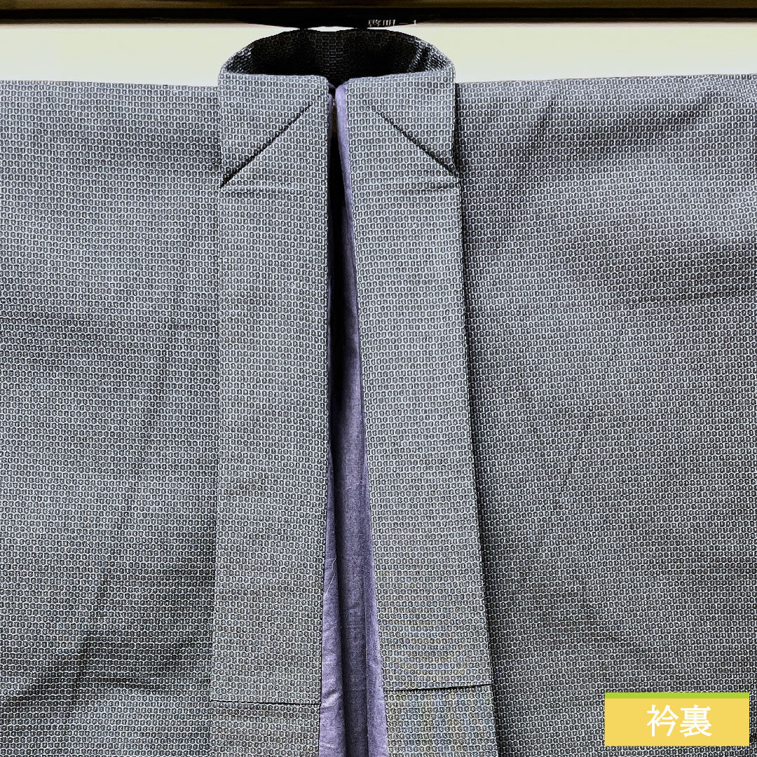 男物 ウール 身丈147.5cm 裄丈67cm 紺藍色 亀甲模様 Sランク 袷 紺系 1119000672418