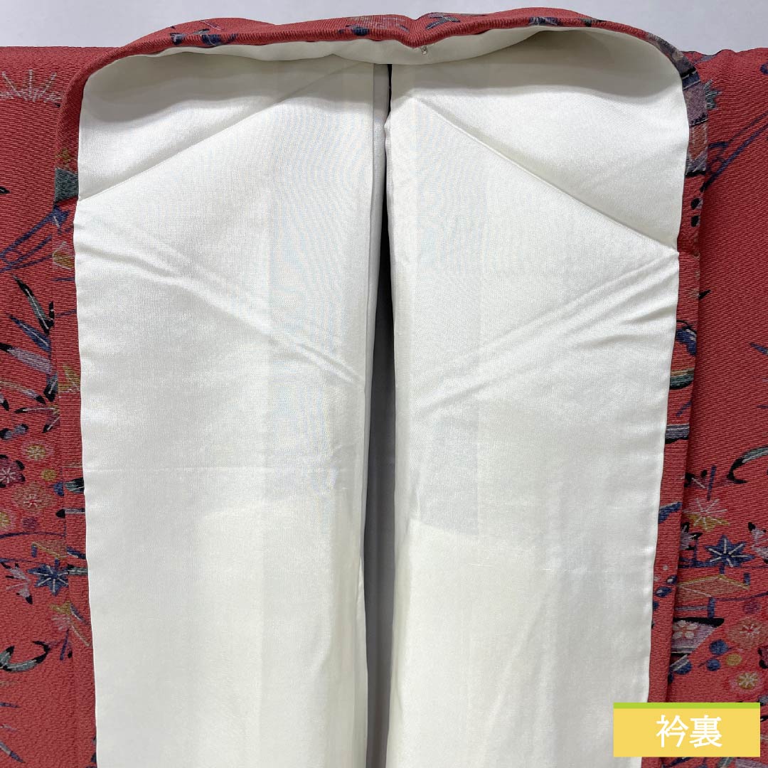 小紋 正絹 Aランク 身丈162cm 裄丈64cm 袷 祭紅色(さいこういろ) 茶屋辻 松竹梅 型染 赤系 1115006883412