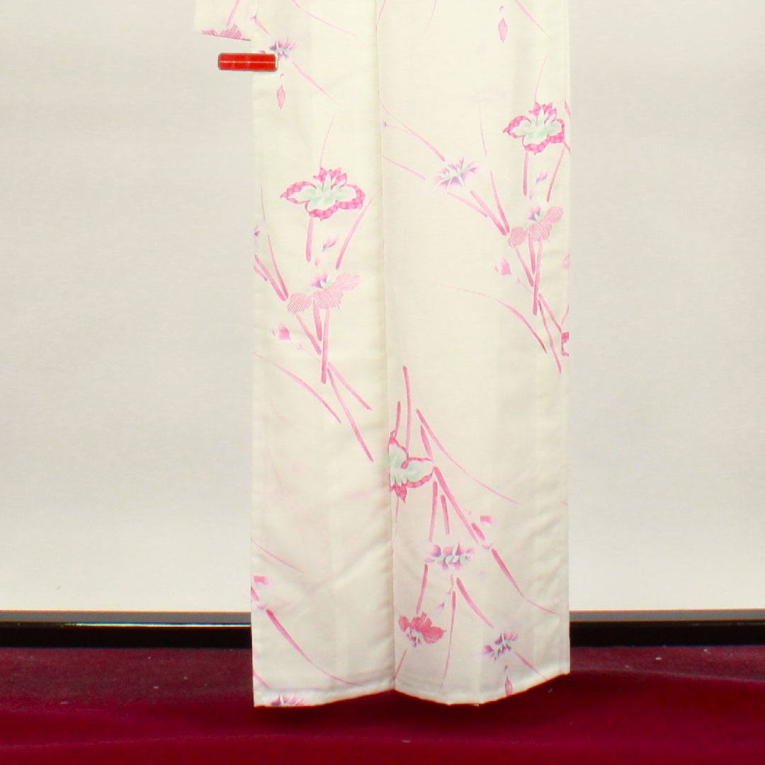 Summer item, polyester, small pattern, length 160.5cm, sleeve length 61.5cm, iris, basting thread included, unused item, silk gauze, S rank, white, 1132001362411