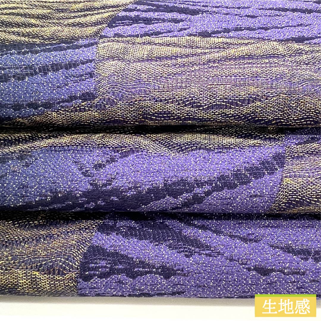 袋帯 緋紺色(ひこんいろ) 幾何学模様 帯丈444cm 正絹 Sランク 六通 カジュアル 紫系 1123009702320