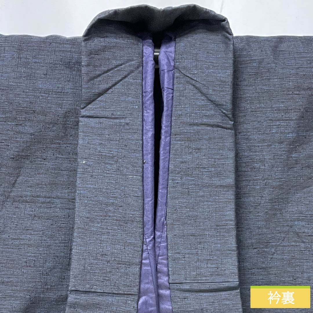 男物 正絹 Sランク 身丈127cm 裄丈64cm 相済茶色(あいすみちゃいろ) 紬地 アンサンブル 羽織紐付き 袷 紺系 1119001322218