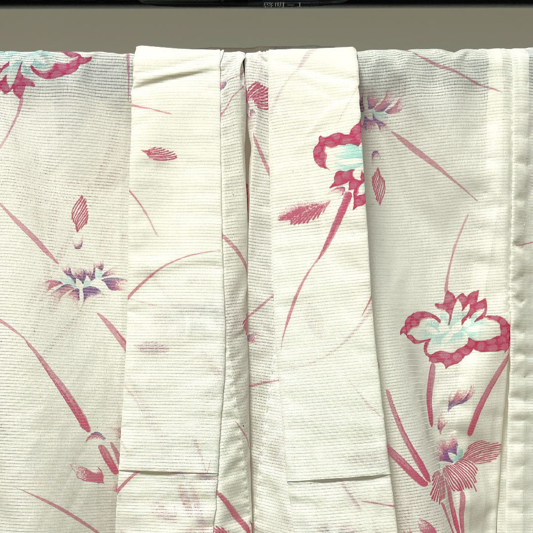 Summer item, polyester, small pattern, length 160.5cm, sleeve length 61.5cm, iris, basting thread included, unused item, silk gauze, S rank, white, 1132001362411