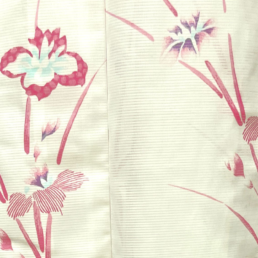 Summer item, polyester, small pattern, length 160.5cm, sleeve length 61.5cm, iris, basting thread included, unused item, silk gauze, S rank, white, 1132001362411