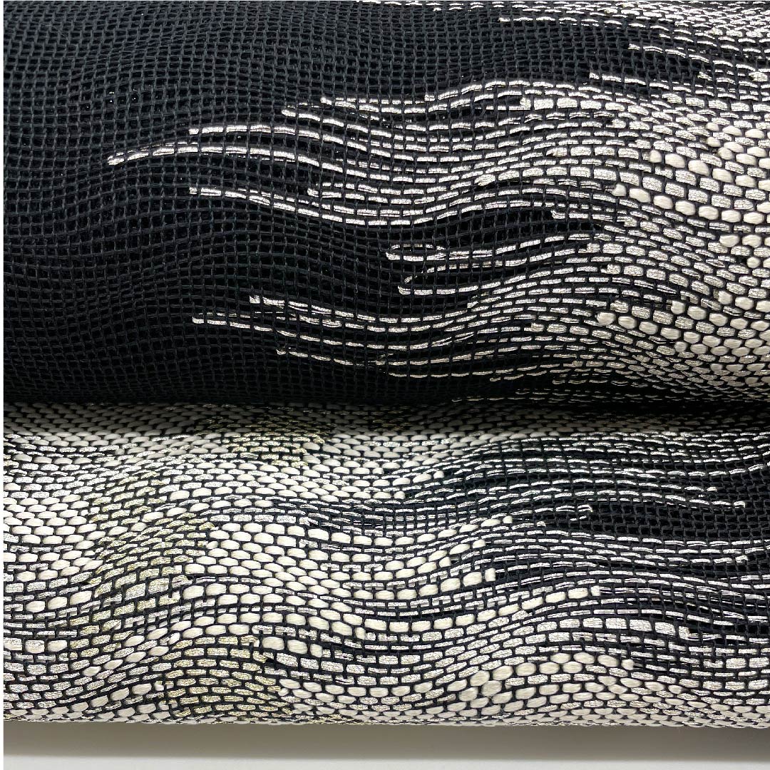 袋帯 夏帯 黒色 抽象模様 夏物 帯丈456cm ポリエステル Aランク 六通 セミフォーマル 黒系 1123008543410