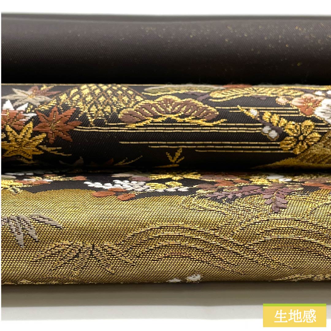 袋帯 正絹 消炭黒色(けしずみぐろいろ) 古典柄 加納幸 御所解文 帯丈437cm Sランク 六通 フォーマル 金系 1123011332321