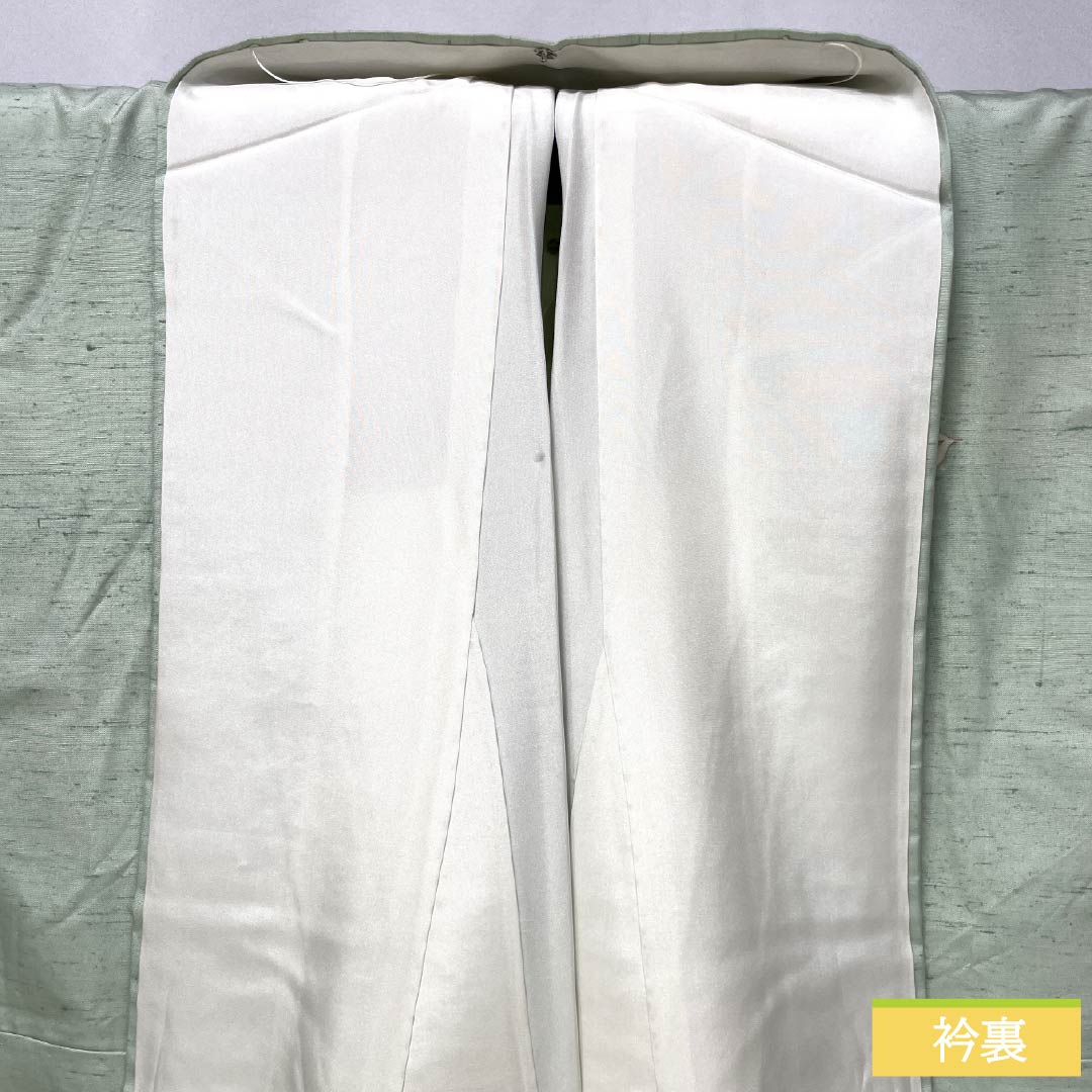 訪問着 正絹 Aランク 袷 身丈155cm 裄丈61cm 薄緑色(うすみどりいろ) 牛首紬 一つ紋 中陰蔦 草花 緑系 1112007533319