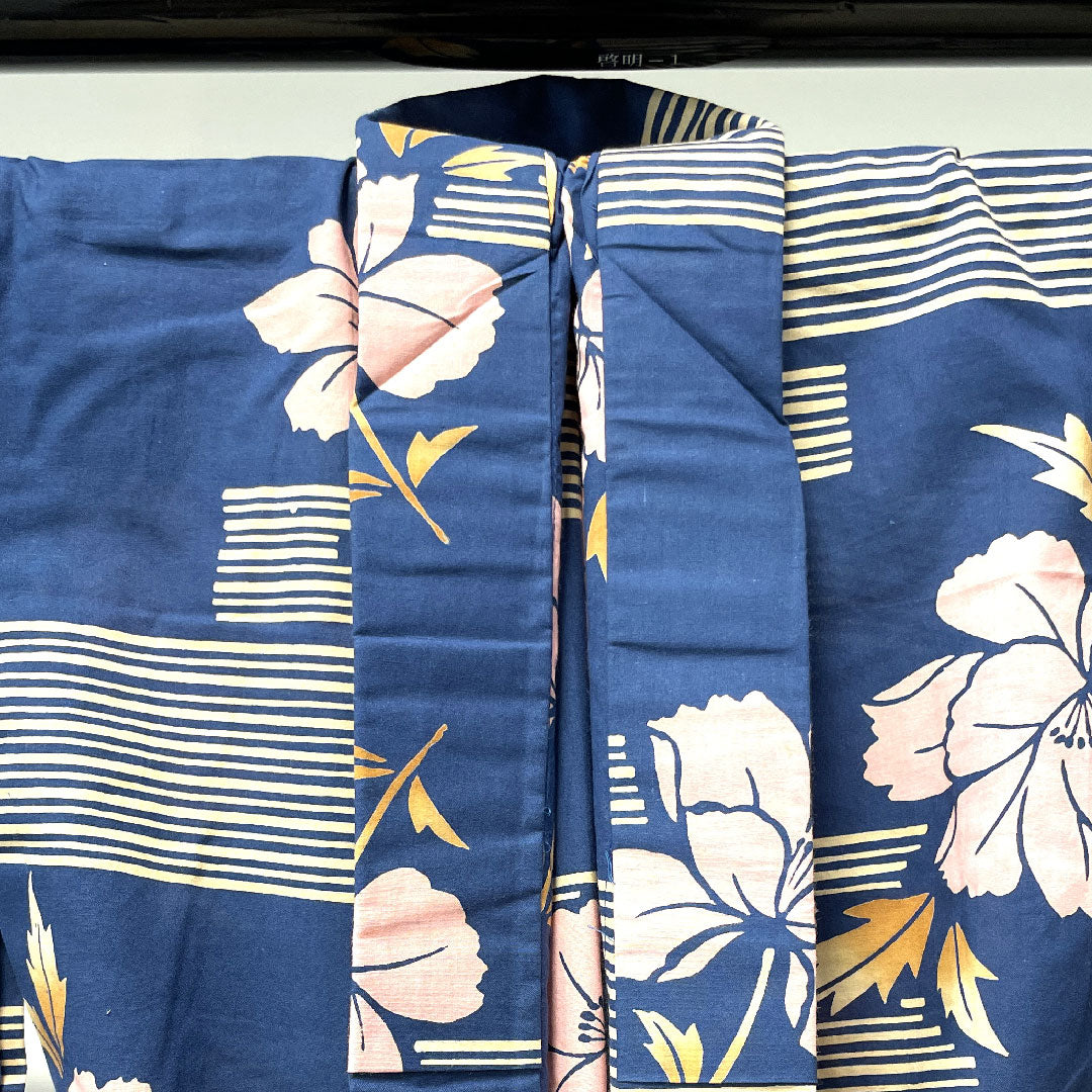 浴衣 濃二藍色 草花模様 木綿 Sランク 単衣 身丈163.5cm 裄丈64cm 紺系 1118001822418