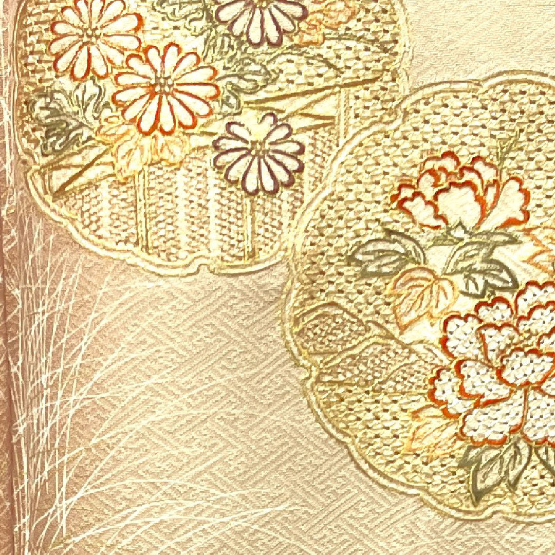 訪問着 袷 身丈157cm 裄丈62.5cm 汕頭刺繡 雪輪 草花模様 正絹 Aランク グラデ 1112002333399