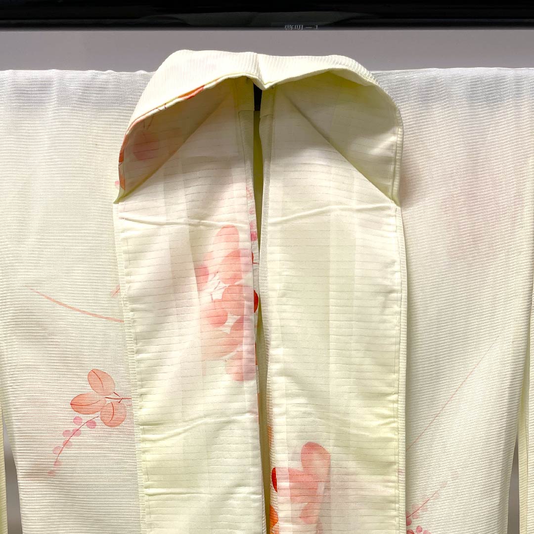 夏物 正絹 小紋 身丈157.5cm 裄丈64.5cm 白百合色(しらゆりいろ)萩 絽 Bランク クリーム系 1132000044315