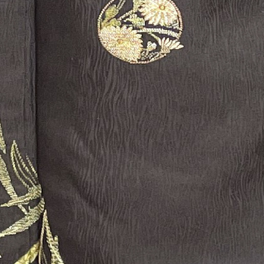 訪問着 袷 身丈160cm 裄丈65cm 汕頭刺繡 相良刺繡 草花模様 正絹 Sランク 黒系 1112001842410