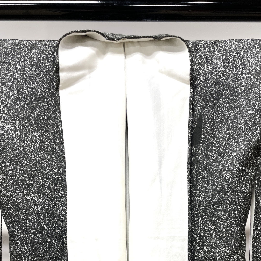 訪問着 袷 身丈165cm 裄丈65cm タタキ染 鶴 五三桐 正絹 Sランク 黒系 1112002592510