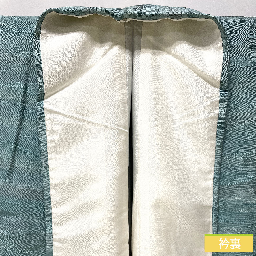 色無地 正絹 身丈156cm 裄丈64cm 砧青磁色(きぬたせいじいろ) 天蚕糸 丹後ちりめん 一つ紋 袷 Sランク 青系 1114001572317
