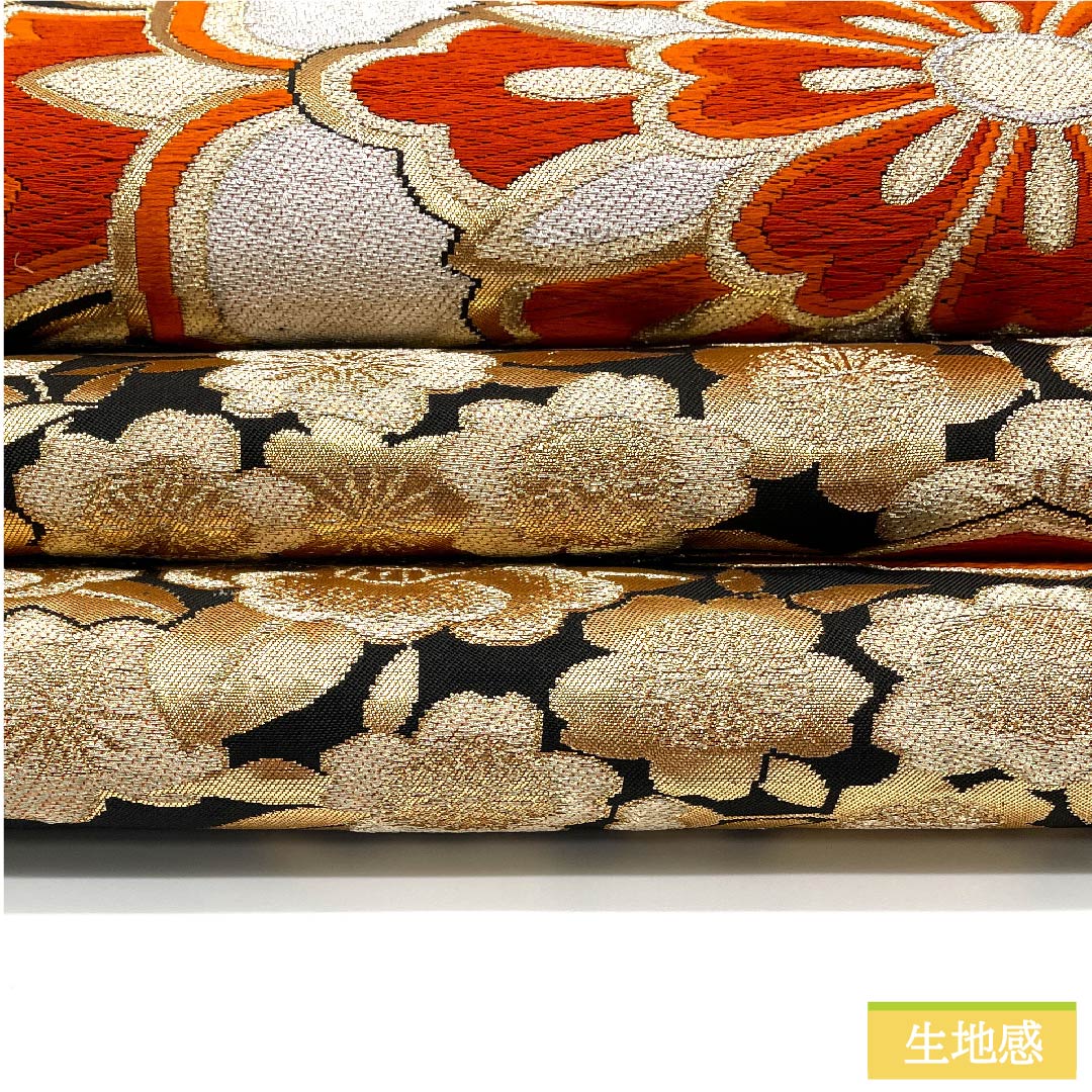 袋帯 正絹 黒色(くろいろ) 華文 桜 梅 紅葉 帯丈416cm Sランク 六通 フォーマル 黒系 1123011752310