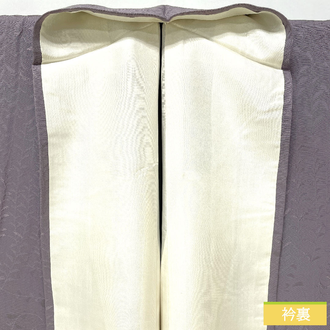 色無地 正絹 身丈155.5cm 裄丈63.5cm 鳩羽鼠色(はどばねずいろ) 一つ紋 違い鷹の羽 袷 Aランク 紫系 1114001753320