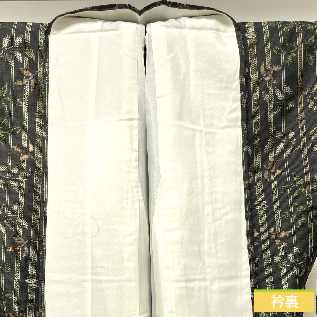 村山大島 正絹 身丈162.5cm 裄丈65.5cm アンサンブル 竹模様 しつけ糸付き 未使用品 Sランク 袷 黒系 1116003252410