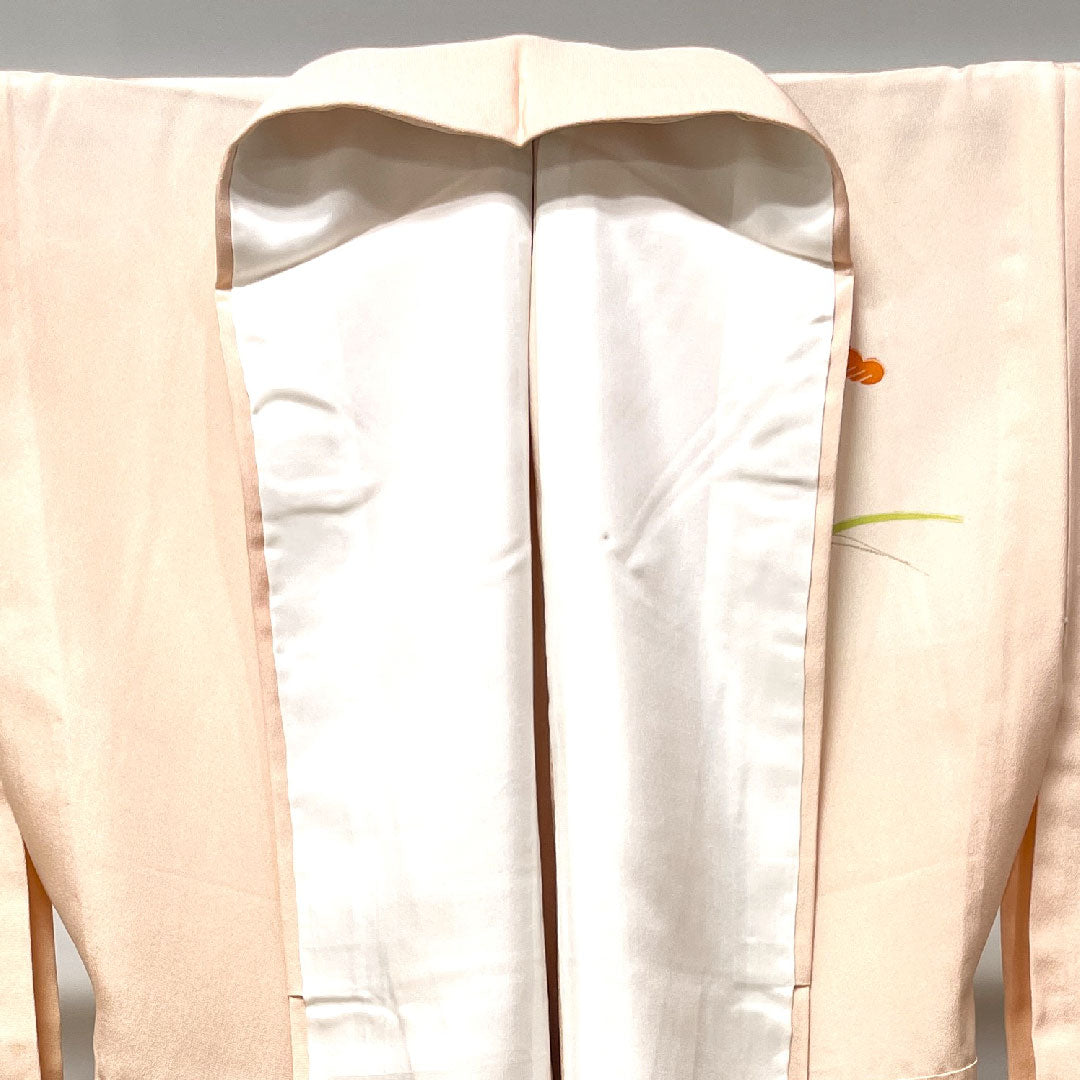 Homongi (Japanese traditional formal wear) - Single layer - Length 156cm, Sleeve length 61.5cm - Maiden color - Kyo-Yuzen - Floral pattern - Pure silk - S rank - Pink 1112002542313