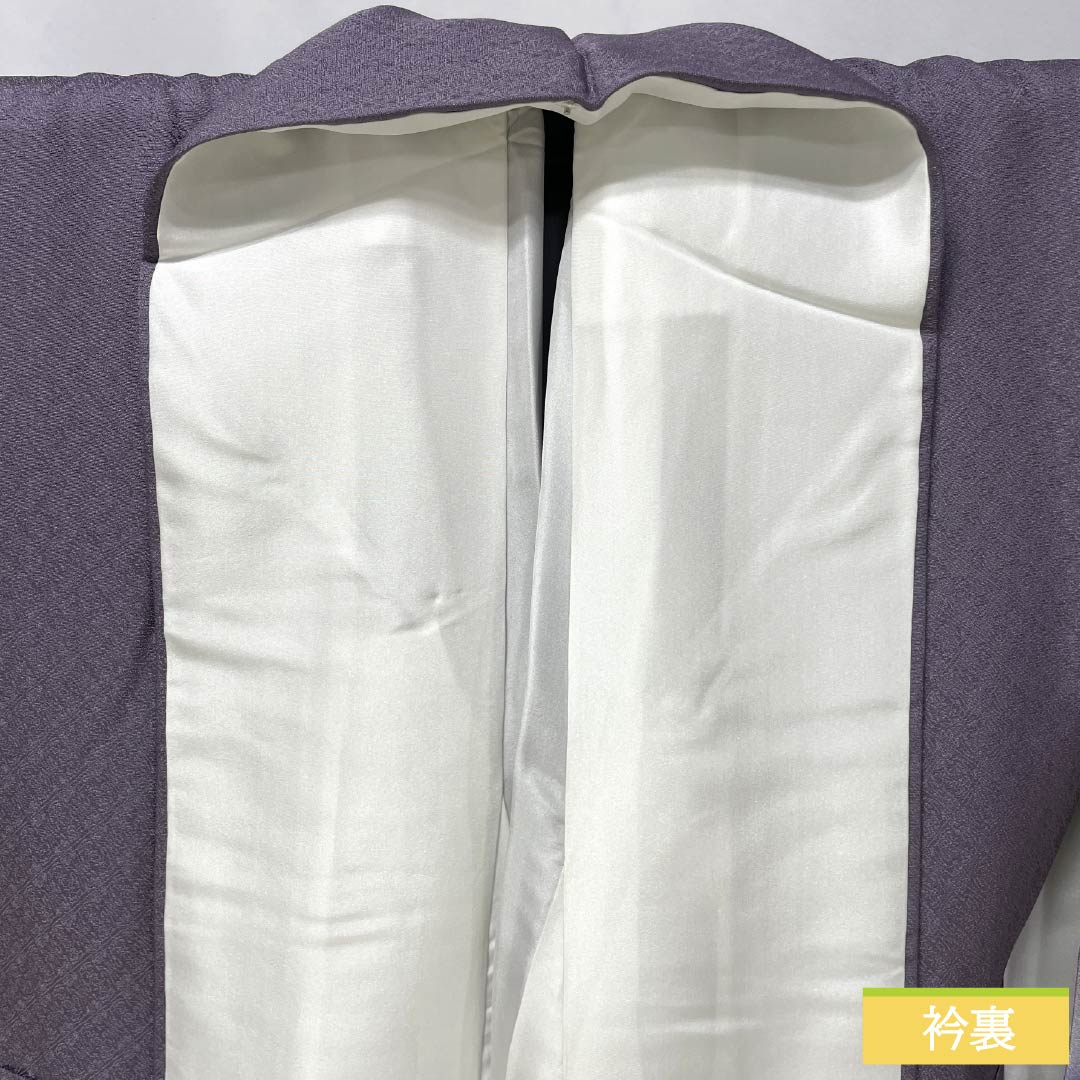 Visiting Kimono, Pure Silk, S-Rank, Lined, Length 161cm, Sleeve Length 63cm, Hatobairo (Dove Feather Color), Tsukesage, Gold-Leafed Flowers, Hajikku Guard, Purple, Product Number: 1112006762420