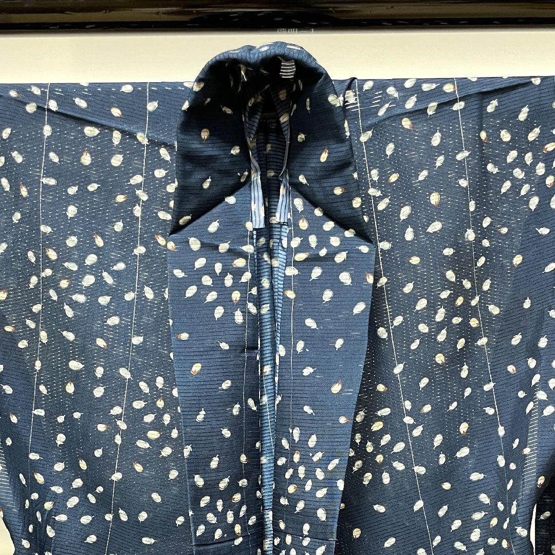 Summer pure silk komon length 148cm sleeve length 63.5cm dark navy blue abstract pattern silk S rank navy blue 1132001152118