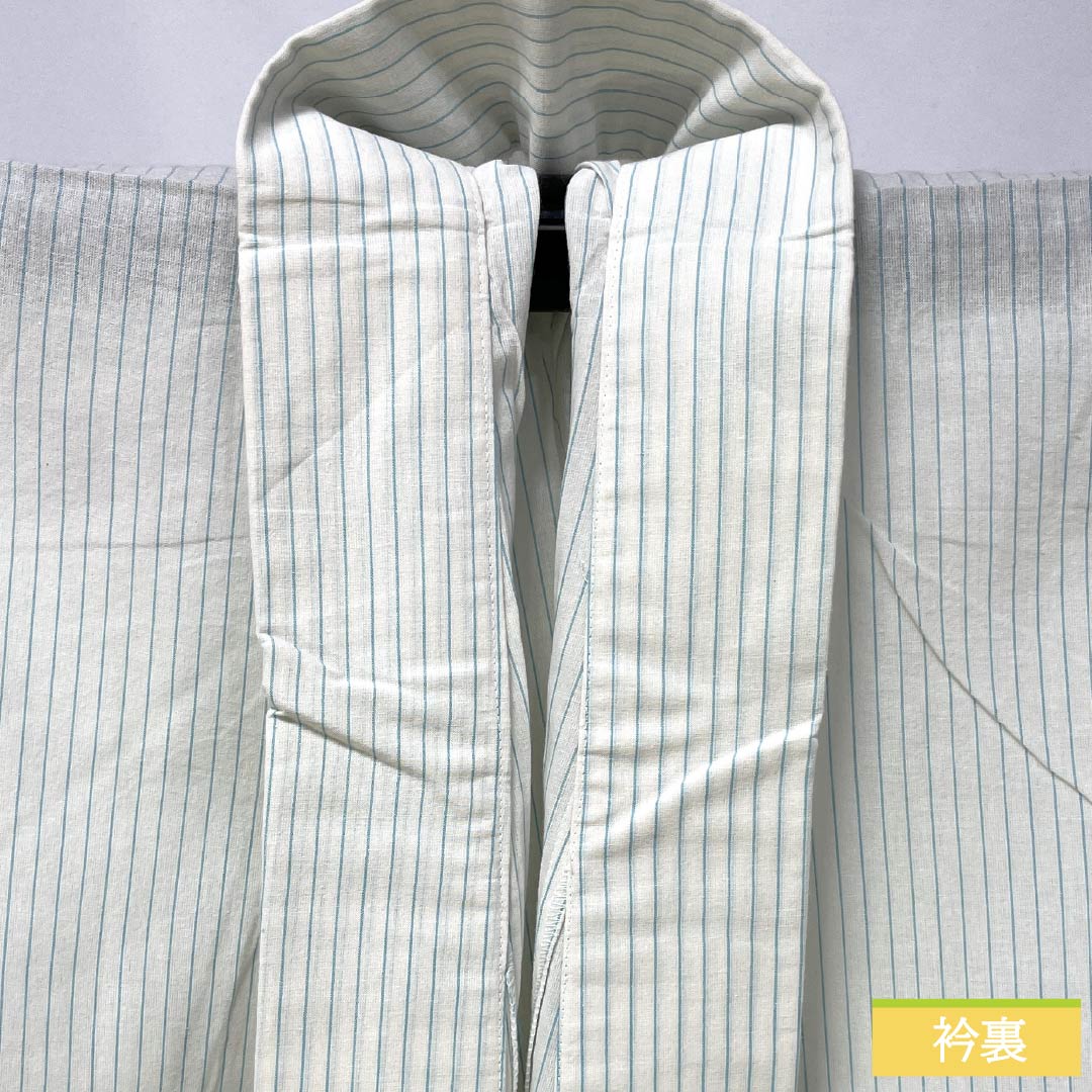 浴衣 木綿 身丈162cm 裄丈70cm Aランク 単衣 白系 卯の花色(うのはないろ) 縞 1118006683411