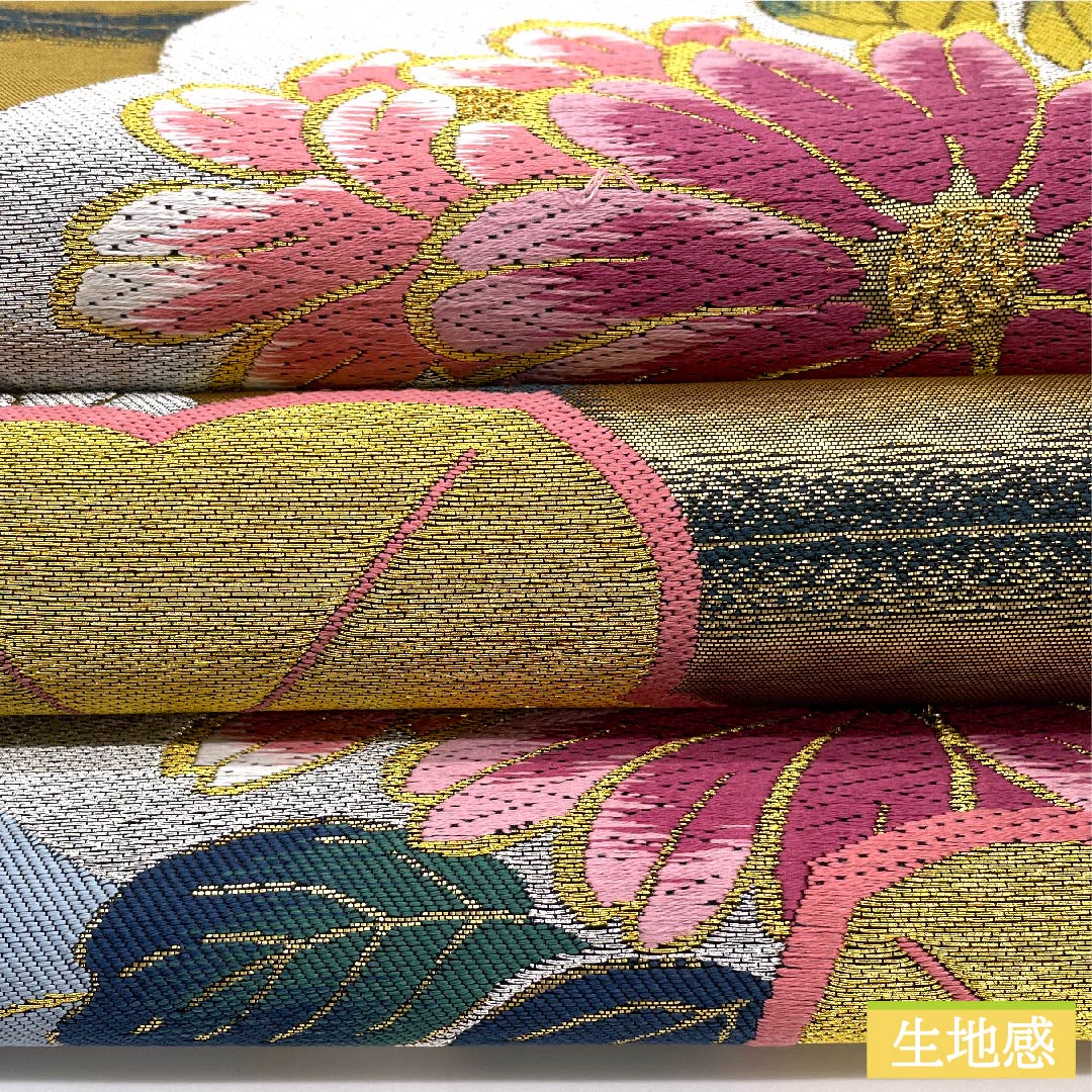 袋帯 高麗納戸色(こうらいなんどいろ) 梅 桜 花模様 石畳 帯丈430cm 正絹 Sランク 六通 フォーマル 緑系 1123010482319