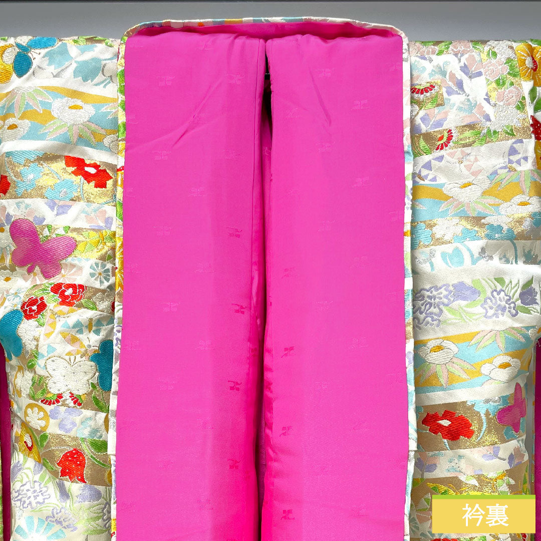 Colored uchikake, pure silk, length 200cm, sleeve length 65.5cm, courreges, butterfly, floral pattern, S rank, lined, white, 1110000862911