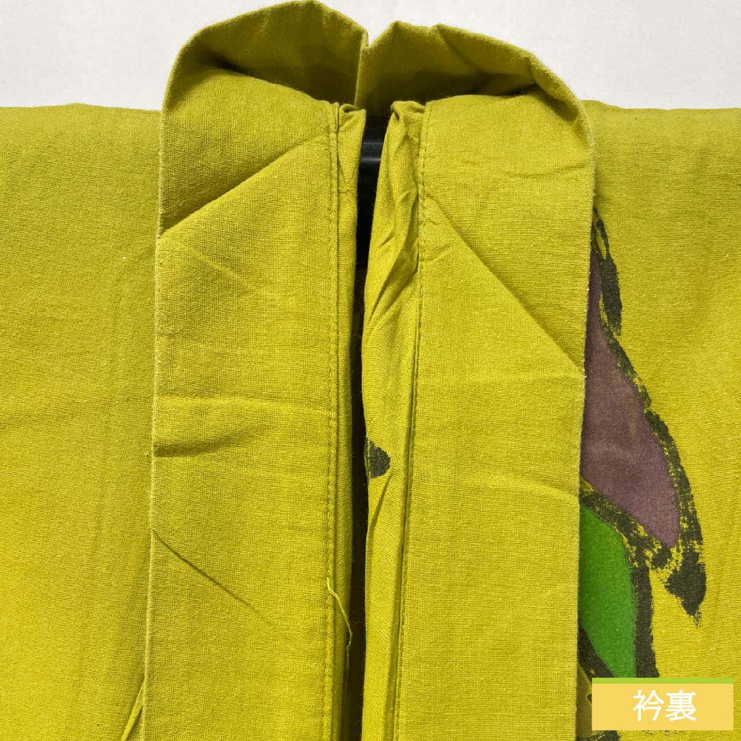 浴衣 木綿 身丈153cm 裄丈62.5cm Aランク 単衣 黄系 浅黄色(あさききいろ) ペンギン 1118005783223