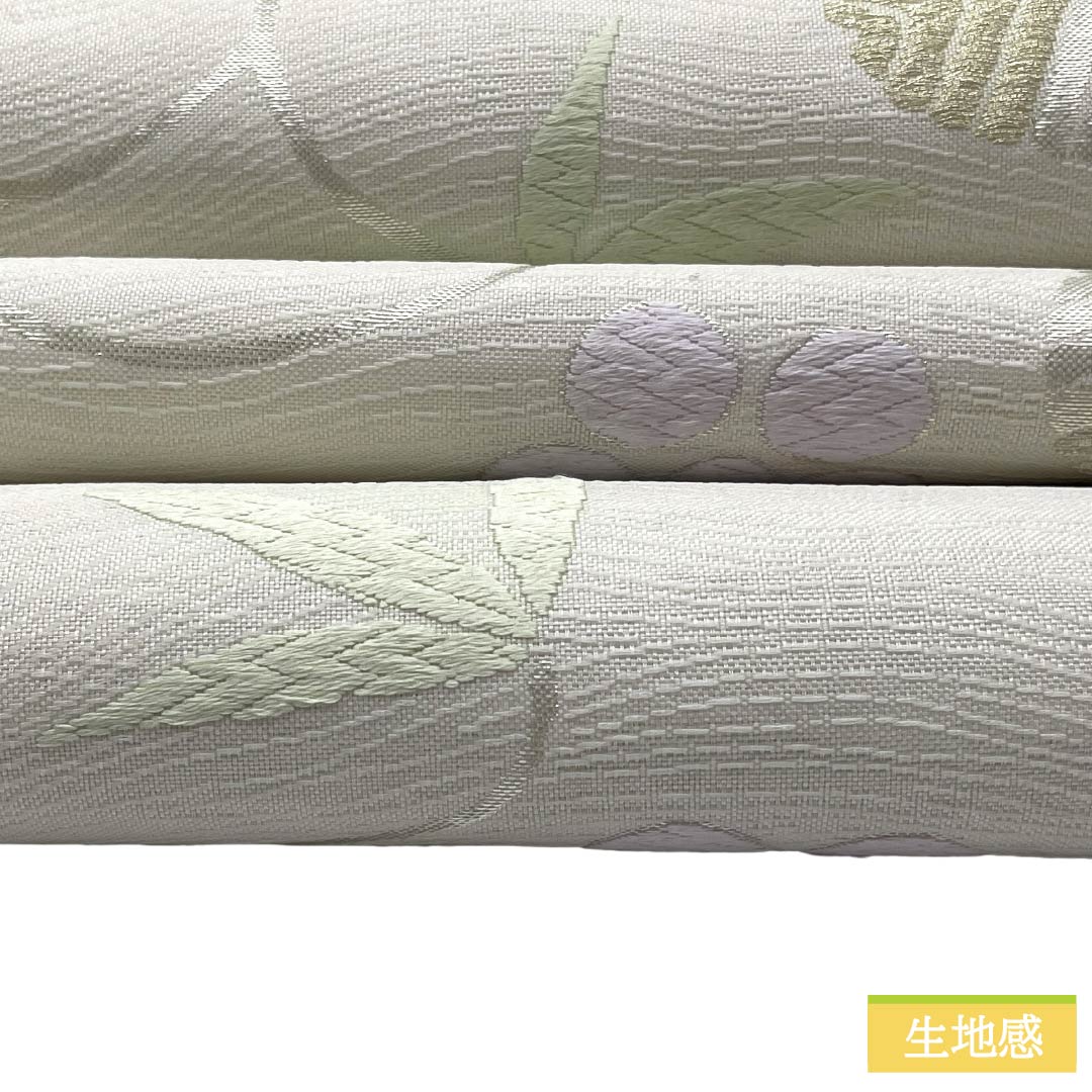 【未仕立】袋帯 正絹 NEWランク ふくい謹製 西陣織 笹蔓文 唐織 3シーズン 帯丈442cm 六通 フォーマル 白系 1123018081311