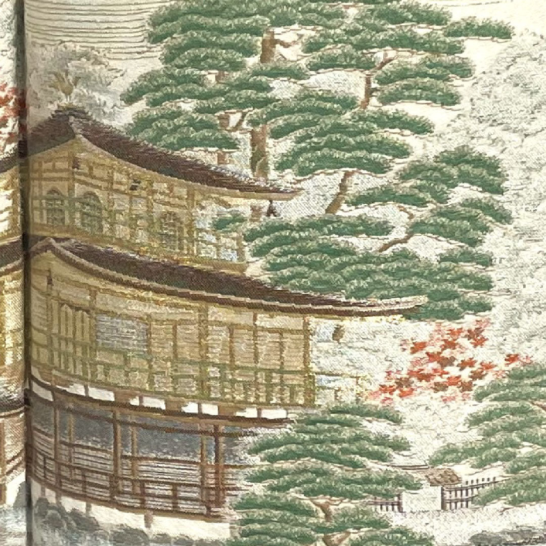 色留袖 身丈161.5cm 裄丈63cm 袷 錆青磁色 寿光織 風景模様 抱き茗荷 正絹 Bランク 三つ紋 緑系 1111000454419