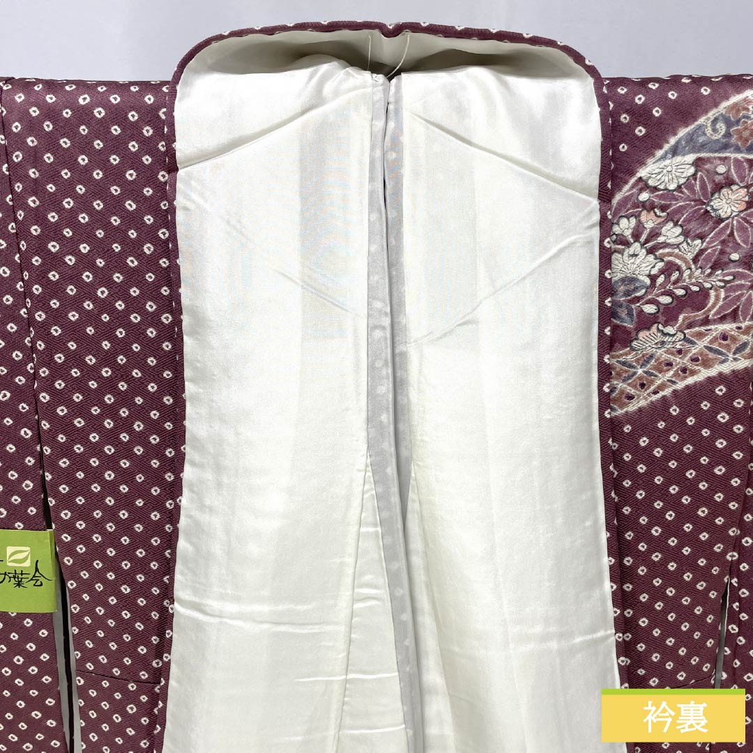 Homongi Silk S-Rank Lined 158cm (height) 64cm (sleeve to sleeve) Peony Grey Shibori Tsujigahana With basting thread Purple system 1112007732320