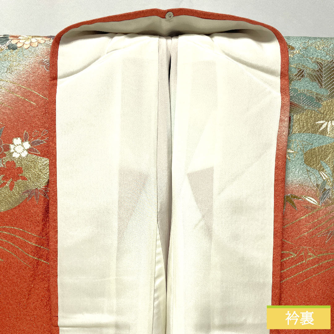 訪問着 正絹 袷 身丈160cm 裄丈63cm 珊瑚色(さんごいろ) 京友禅 刺繡 吉祥文様 Aランク ピンク系 1112005423413