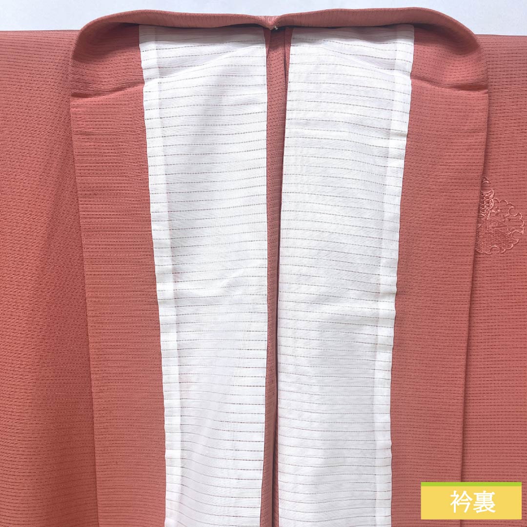 夏物 正絹 訪問着 身丈157cm 裄丈64.5cm 紅梅色(こうばいいろ) 汕頭刺繍 雪輪 付下げ 絽 Sランク ピンク系 1132002012313