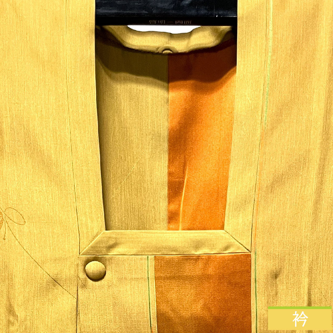 道行コート 正絹 身丈122.5cm 裄丈64cm 唐金色(からかねいろ) 抽象模様 Sランク 単衣 黄系 1117001012923