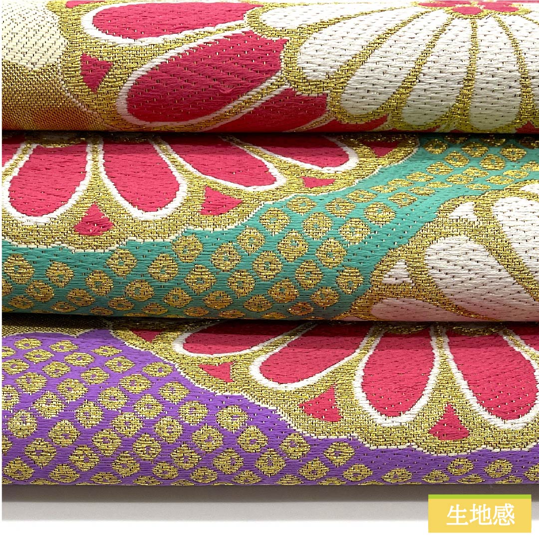 袋帯 正絹 牙黄色(げおういろ) 雲取り 菊 鹿の子 帯丈442cm Sランク 六通 フォーマル クリーム系 1123011622315