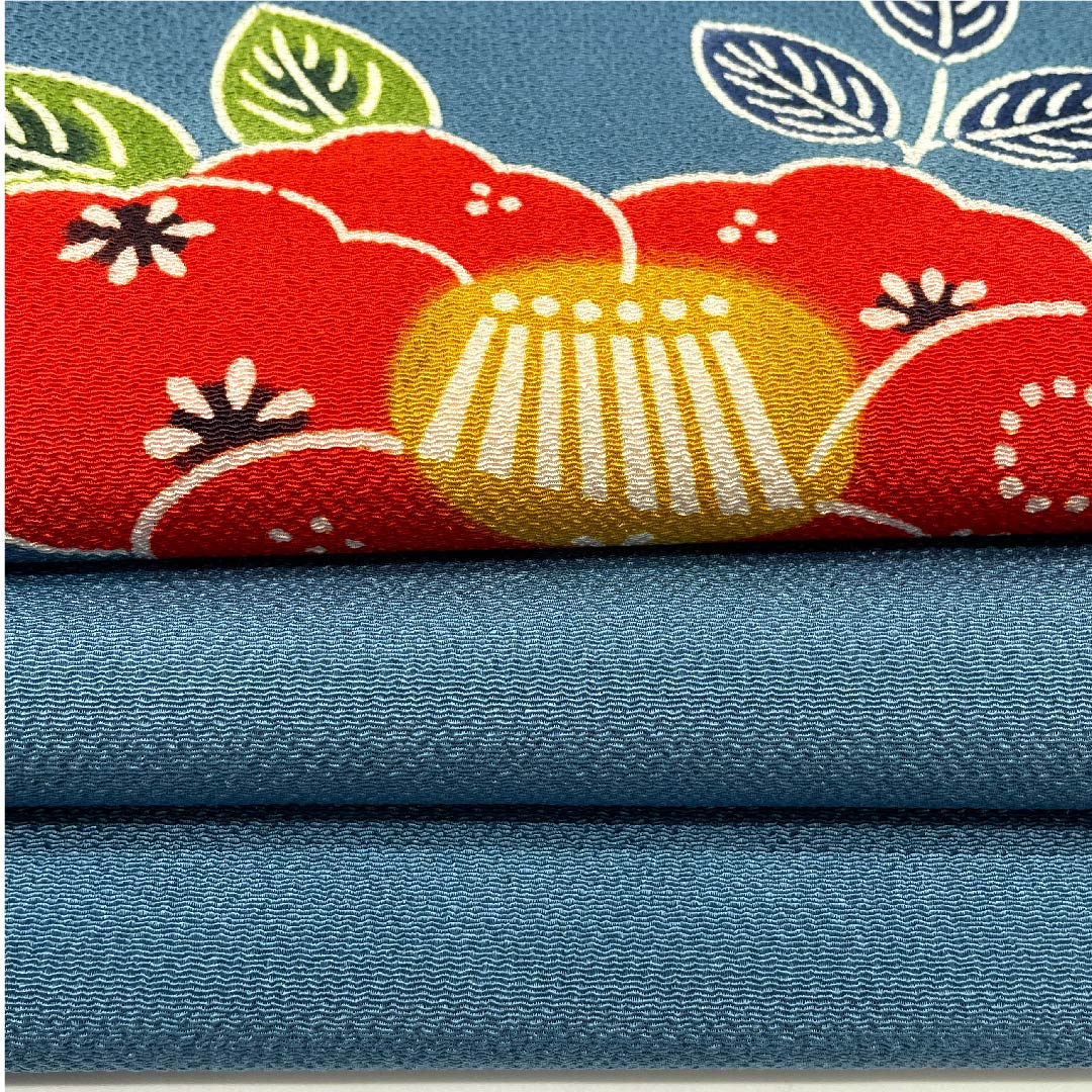 名古屋帯 納戸色 京紅型 栗山工房 椿 帯丈362cm 正絹 Sランク ポイント柄 カジュアル 青系 1124005272317 名古屋仕立て