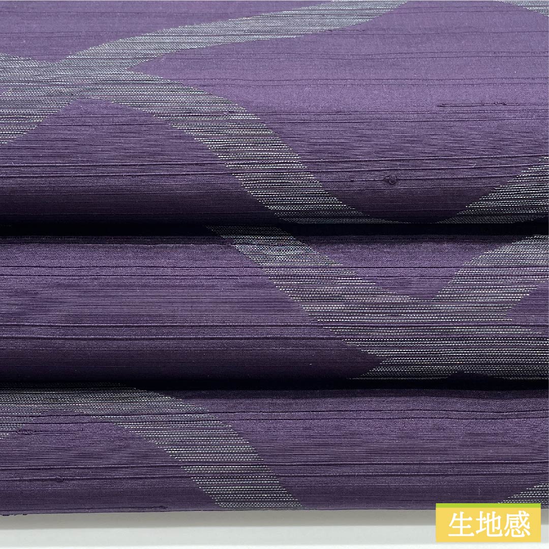 袋帯 紫渇色色(しかっしょくいろ) 幾何学模様 帯丈422cm 正絹 Sランク 六通 カジュアル 紫系 1123010032320