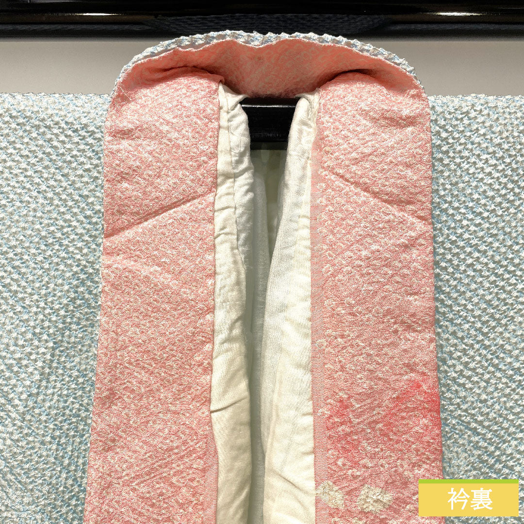 訪問着 正絹 袷 身丈159.5cm 裄丈64cm 藍白色(あいじろいろ) 総絞り 重ね衿付き Bランク 水色系 1112004824324