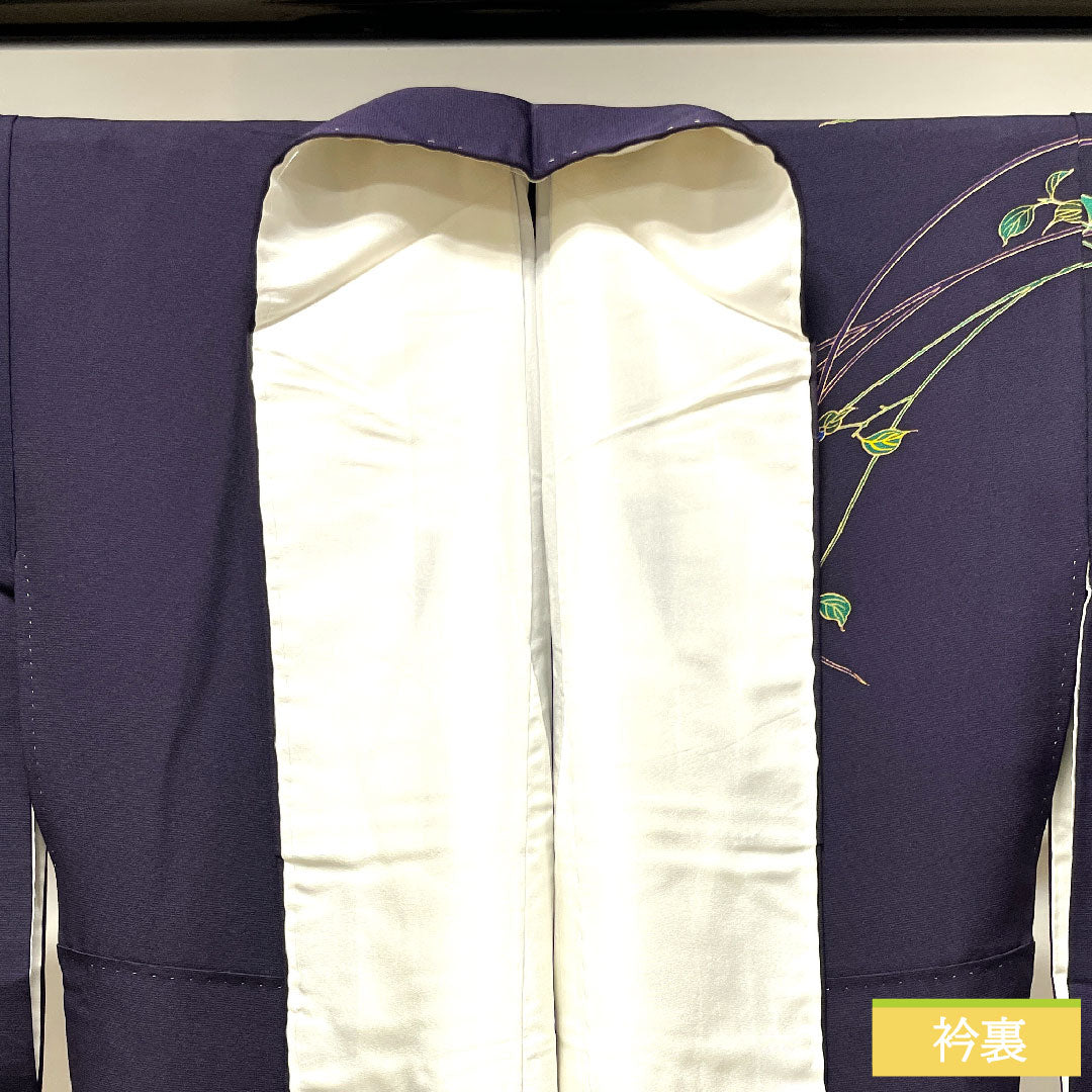 Homongi, pure silk, lined, length 158.5cm, sleeve length 65.5cm, brown, floral pattern, basting thread included, unused, S rank, purple, 1112003552320