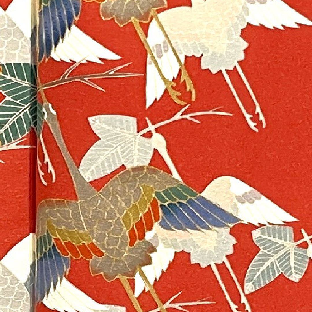 Homongi, lined, length 155cm, sleeve length 59cm, crimson silk, Kyo-Yuzen, crane, pure silk, A rank, red, 1112001863312