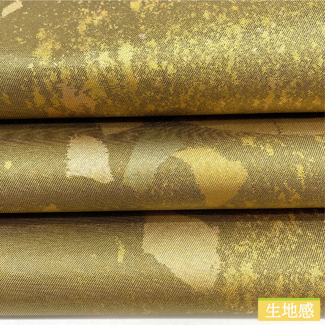 袋帯 金色 幾何学模様 本金うるし箔 絲羽錦 帯丈440cm 正絹 Sランク 六通 フォーマル 金系 1123010692321