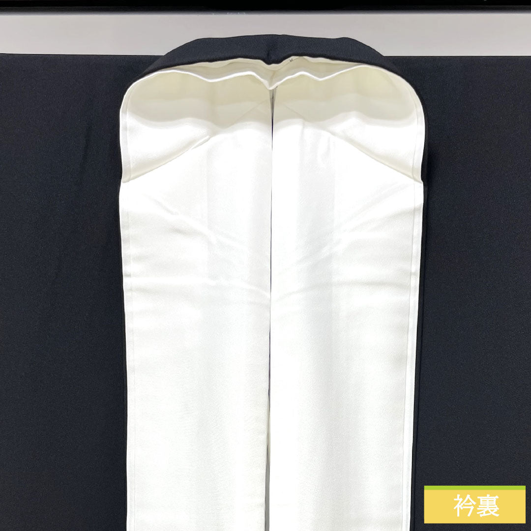 黒留袖 正絹 身丈167cm 裄丈67cm 袷 手描き友禅 菊 五つ紋 三ツ割片喰 Sランク 五つ紋 黒系 1111001282510