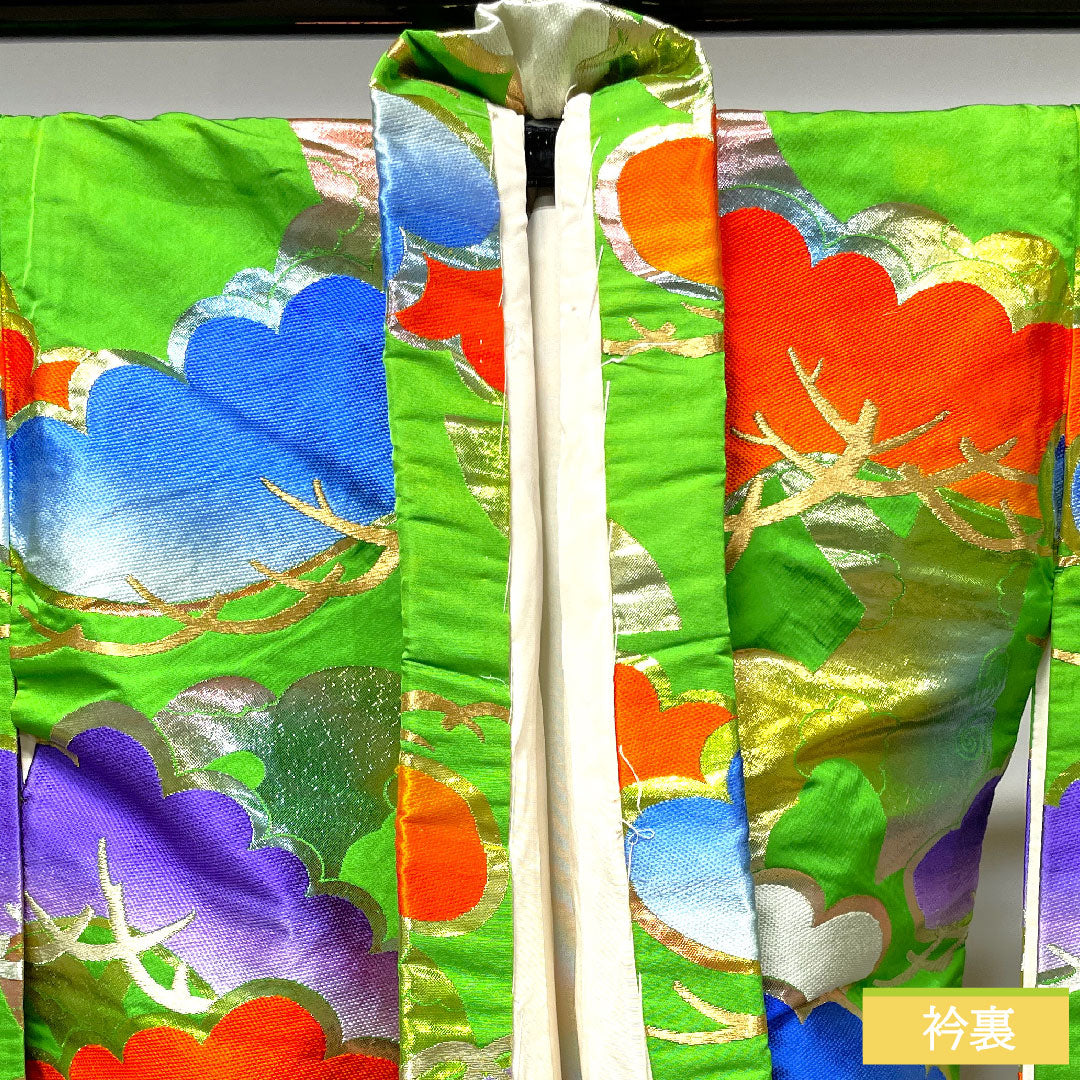 色打掛 正絹 身丈198cm 裄丈66.5cm 龍村謹製 桐箱入り 長襦袢セット 唐織 松 Aランク 袷 緑系 1110000613919